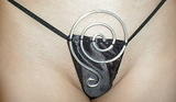 the spiral wire thong - a simple spiral of wire balanced on the front of black fabric. hande made for $45 by brooks coleman