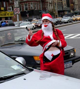 Flashin Traffic - Offering assistance to passing motorists at NYC SantaCon 2001