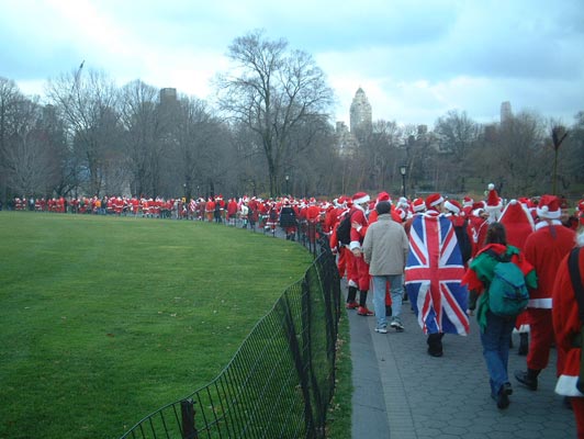 Santas On The Move! In Central Park