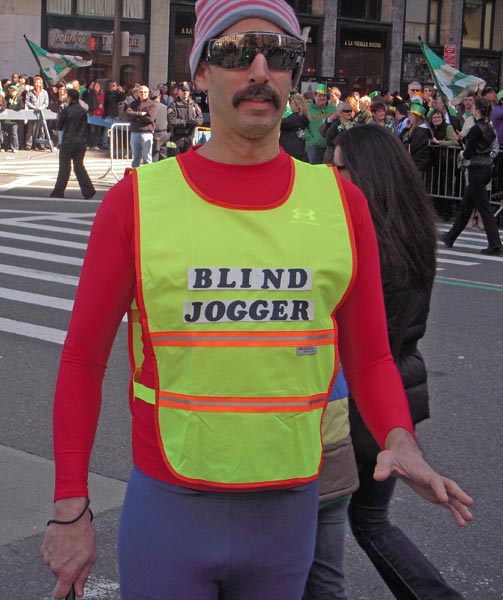 Some gal marching in the parade thought albert was sasha baron cohen and put up a facebook page called "The Blind Jogger"... (look it up)