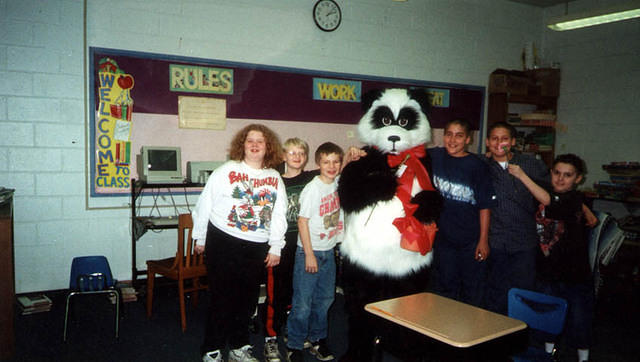 Poppy Panda 2 - Poppy with some schoolchildren.