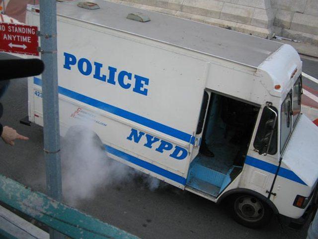 This police van was on fire...