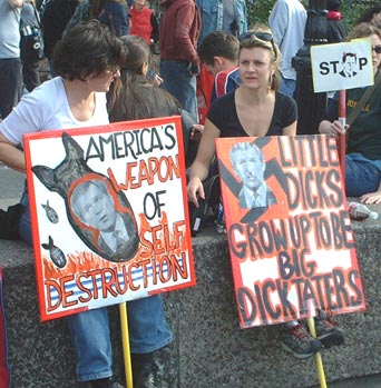 Self destructing dicks
NYC Anti-War protest, Washington Square Park, 3/23/03.