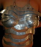layered zebra corset - layers of zebra etched metal bands form a corset.hand made for $600 by brooks coleman