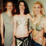 1st gallery show - this picture is from a show we did at a gallery in austin in 1995.on the left leah is wearing one of my most popular dress designs with a slot neckline crossed with tiny metal bars.susan and dana are wearing wire tops with vinyl and ...