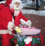 2005 at Santacon--- Homeless Santa with his secret Bar-Cart